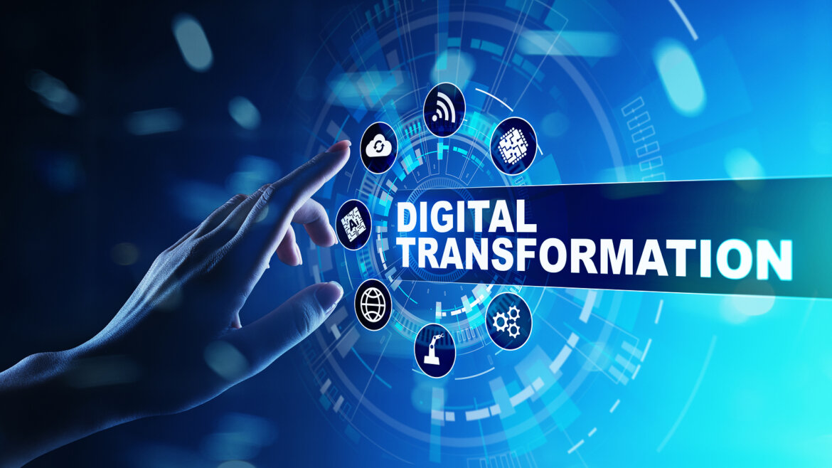 Digital Transformation, Disruption, Innovation. Business And  Mo Immagine illustrativa con scritta "Digital transformation"