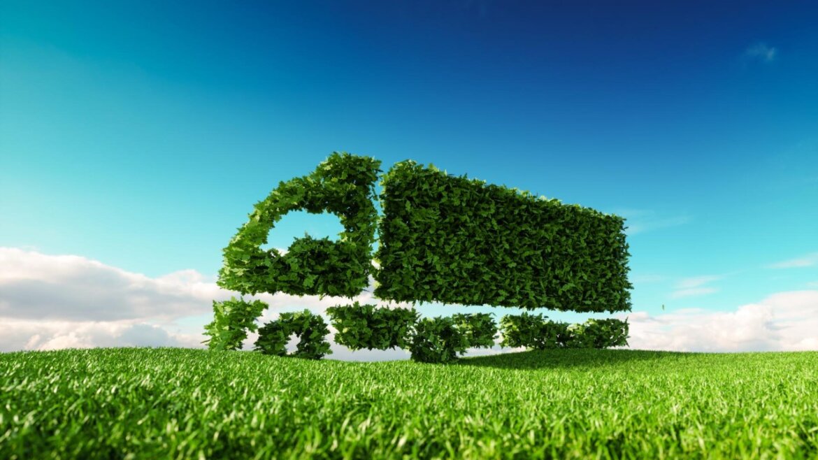Icona camion verde, simbolo della sostenibilità