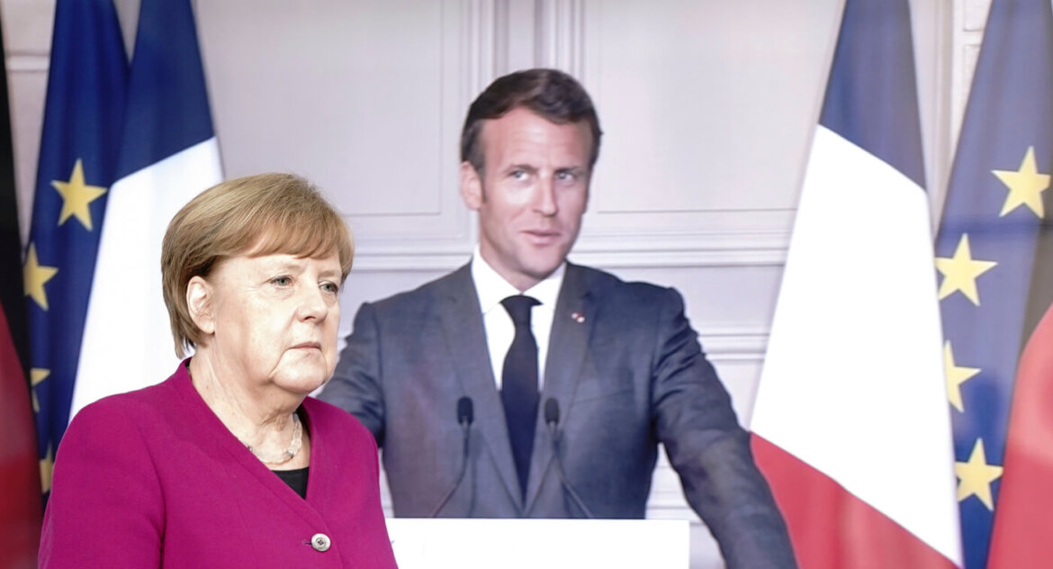 La cancelliera tedesca Angela Merkel e il presidente francese Emmanuel Macron