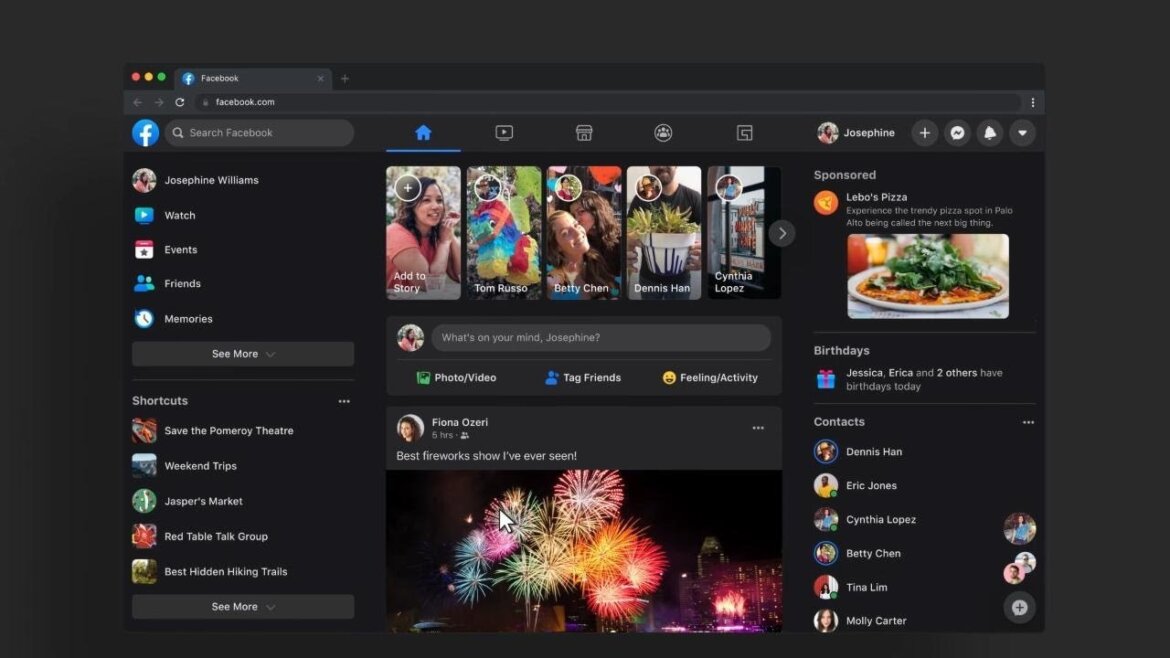 Schermata nuovo Facebook