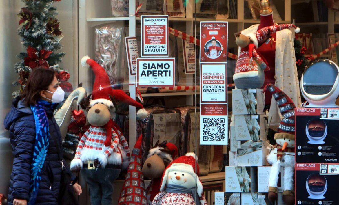 Donna a spasso vicino a vetrina di un negozio